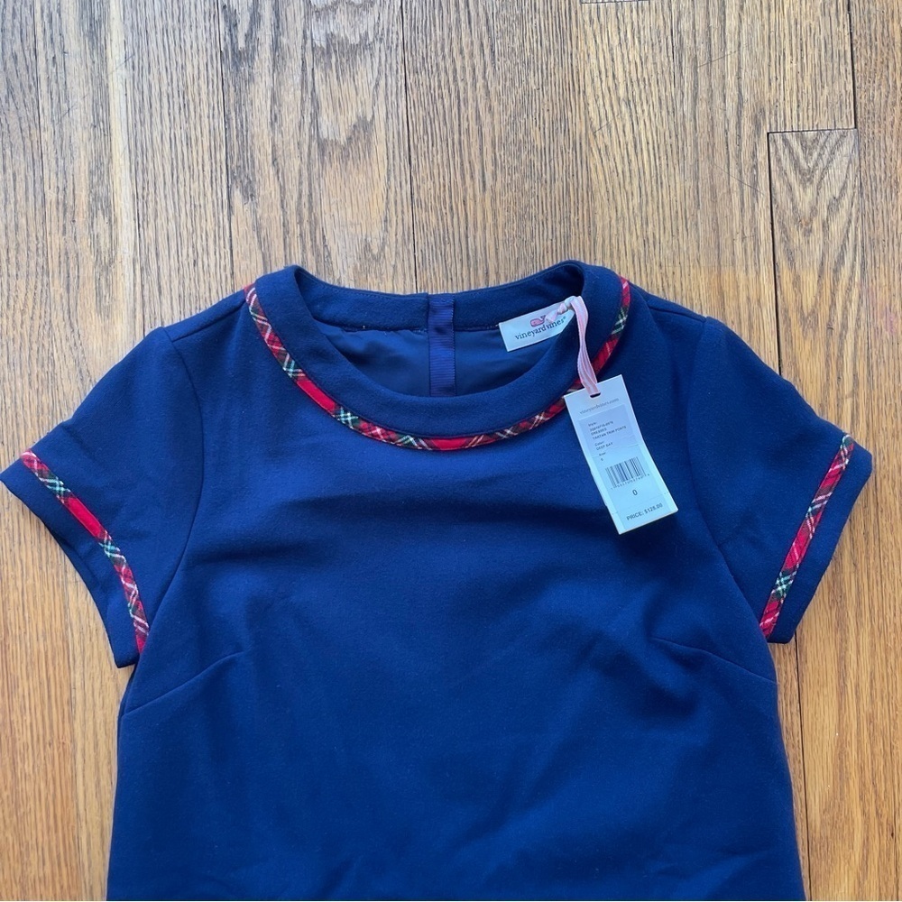 NEW Vineyard Vines Tartan Trim Ponte Dress Deep Bay Blue Size 0 NWT - Picture 2 of 6